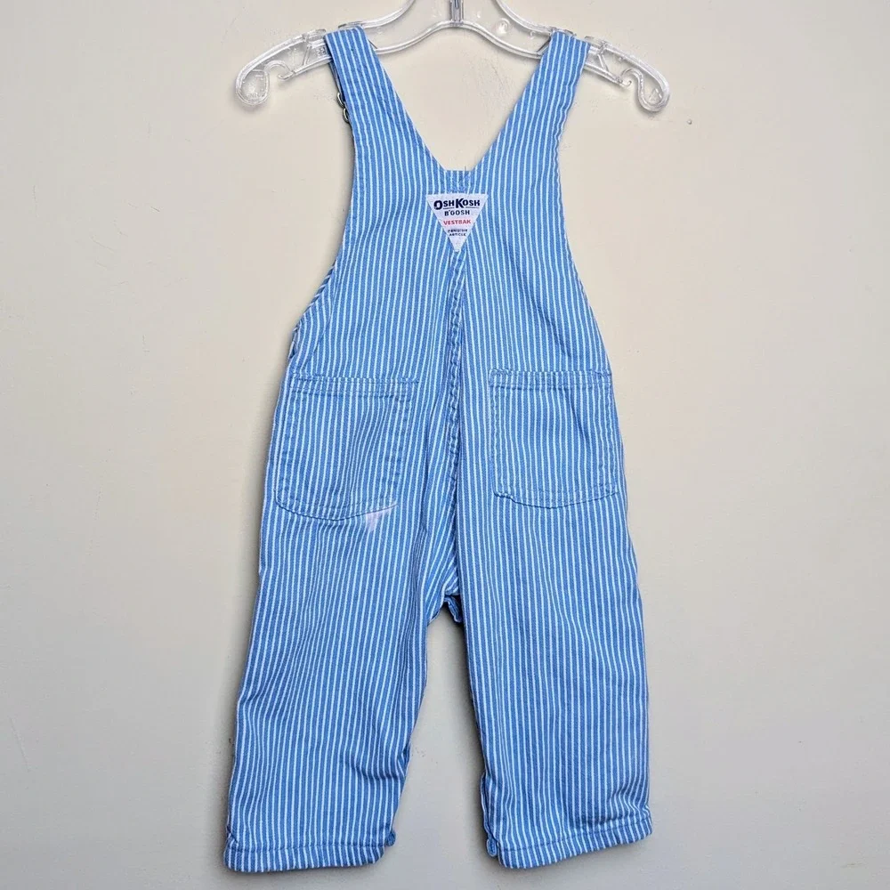 Vintage Osh Kosh‎ Overalls 80s Light Blue White Stripe Easter Flaws 12 Months